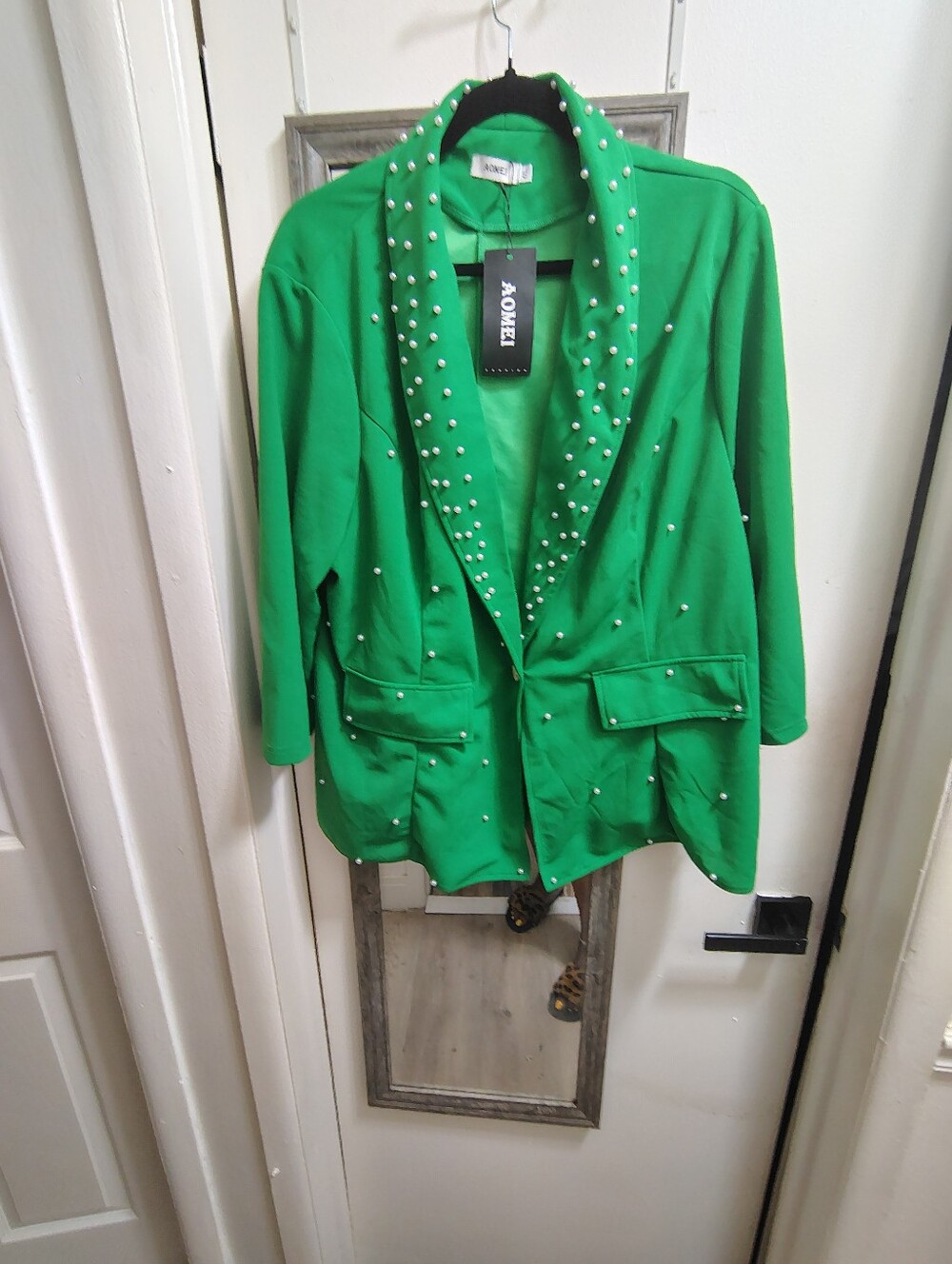 Aomei Pearl-Trim Green Blazer Jacket